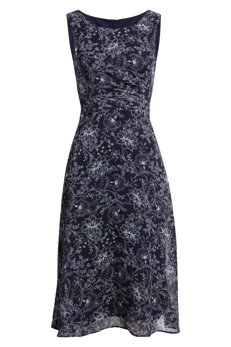 Pleat Waist Yoryu Sleeveless Midi Dress, Alternate, color, NAVY