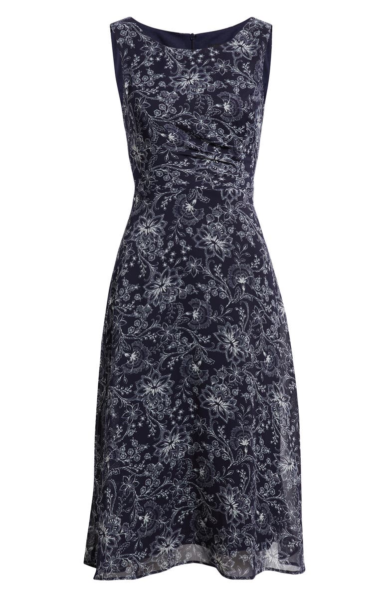 Connected Apparel Pleat Waist Yoryu Sleeveless Midi Dress, Main, color, Navy