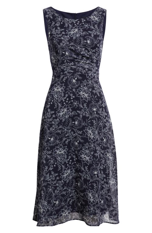 Connected Apparel Pleat Waist Yoryu Sleeveless Midi Dress In Blue