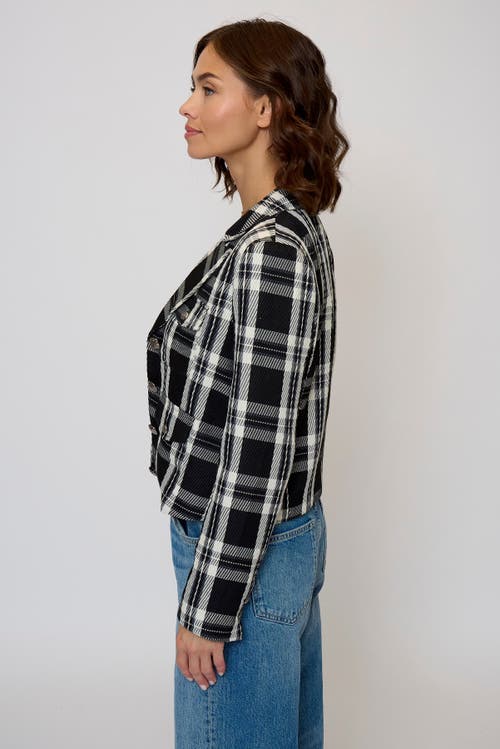 Central Park West Olive Cropped Plaid Jacket In Black