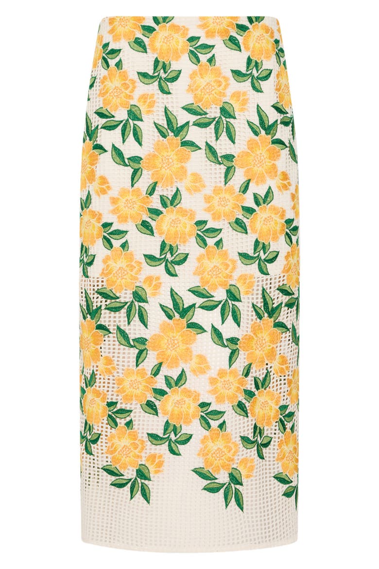 Marta Floral Embroidery Midi Skirt, Alternate, color, YELLOW/ GREEN