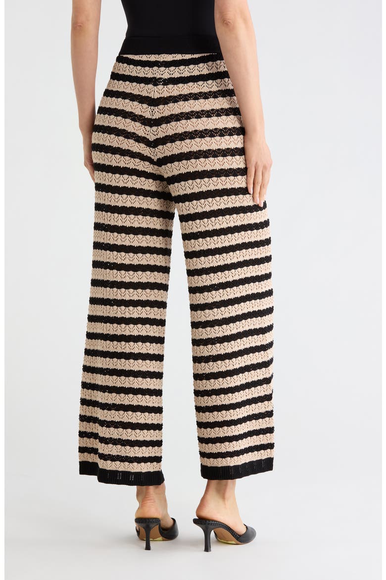 Gaelle Pointelle Knit Wide Leg Ankle Pants, Alternate, color, BLACK/ NATURAL STRIPE
