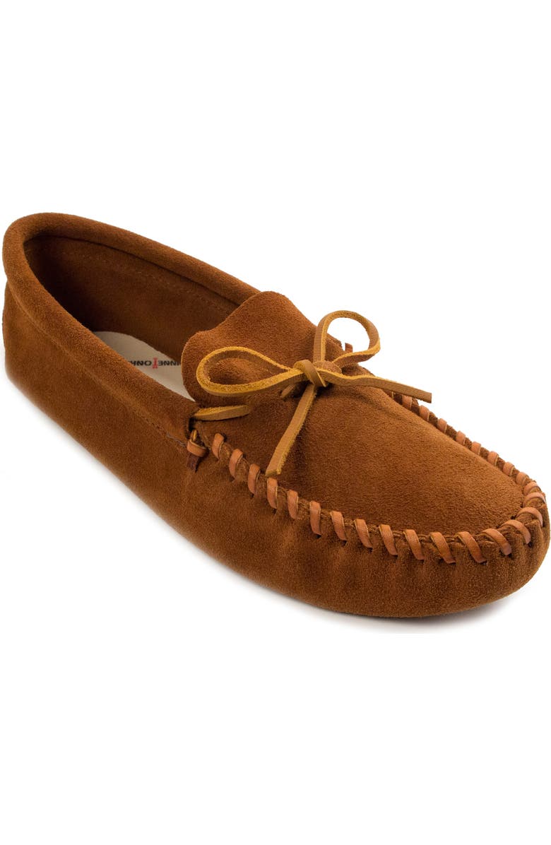 Minnetonka Softsole Driving Shoe, Main, color, Brown Suede
