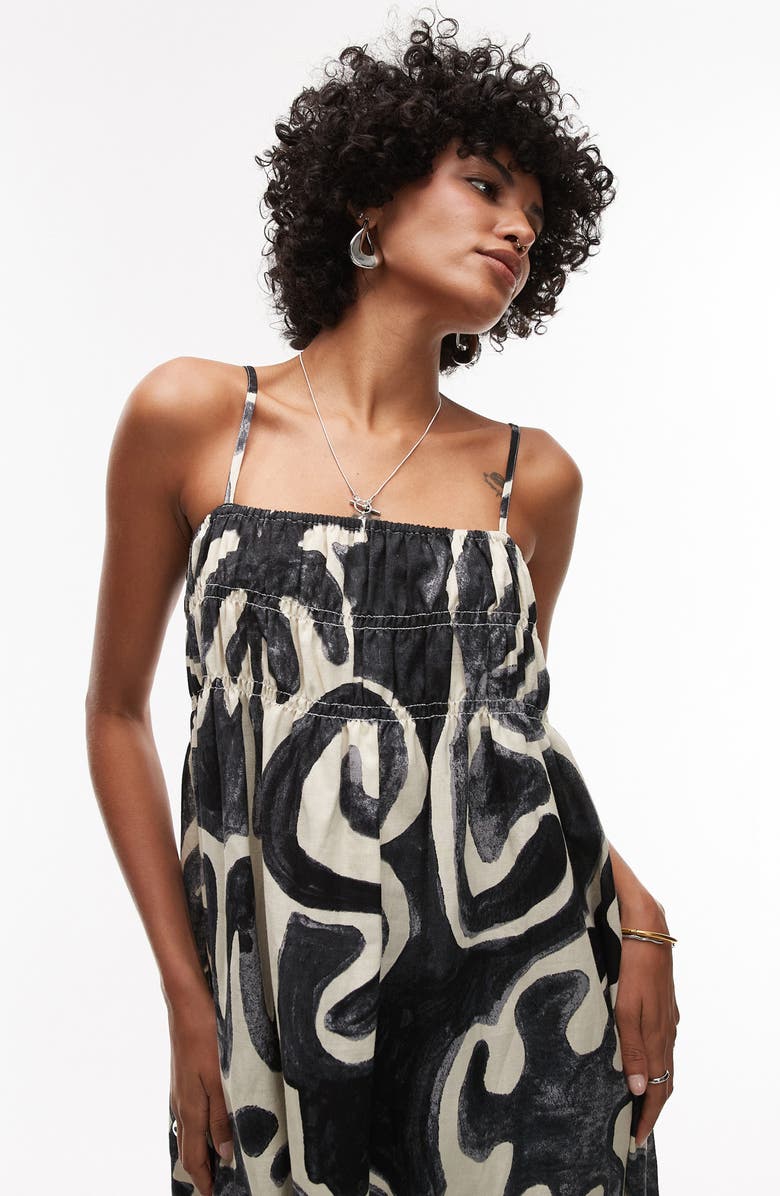 Topshop Printed Linen Maxi Dress, Alternate, color,