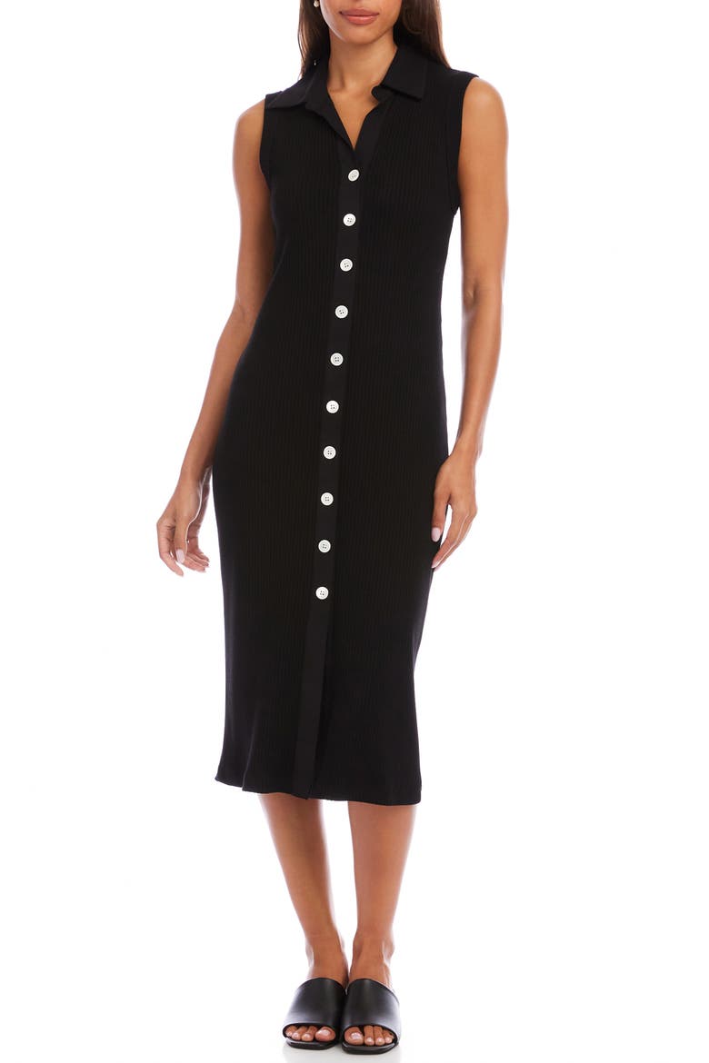 Sleeveless Knit Button-Up Midi Dress, Main, color, BLACK