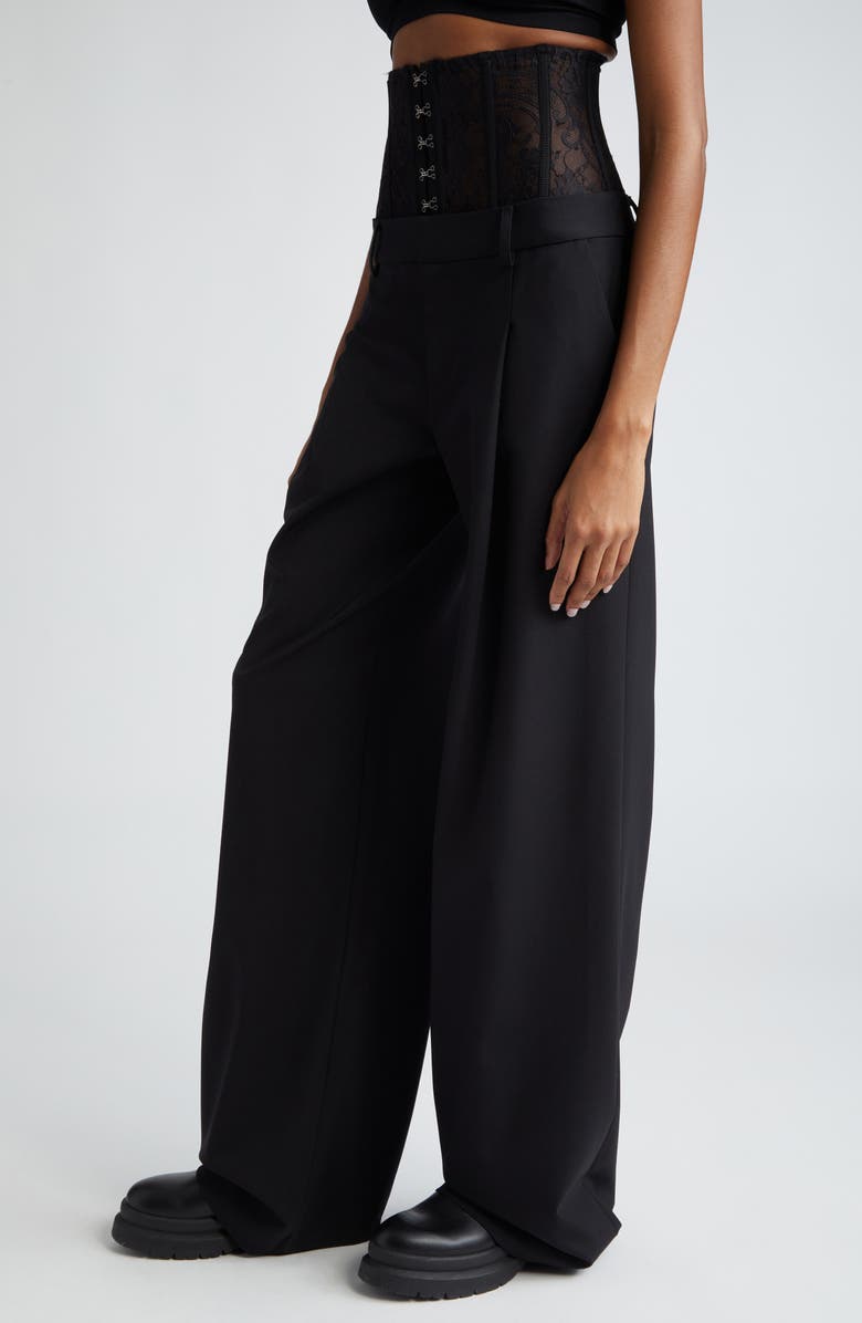 MONSE Floral Lace Stretch Virgin Wool Bustier Wide Leg Trousers, Alternate, color,