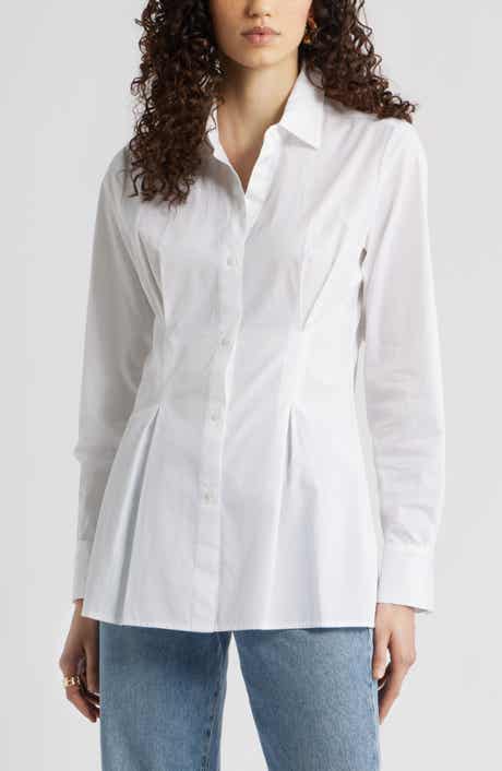 Nordstrom Pleat Waist Cotton Poplin Button-Up Shirt