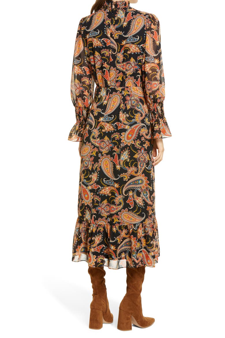Paisley Long Sleeve Midi Dress, Alternate, color, BLACK/MULT