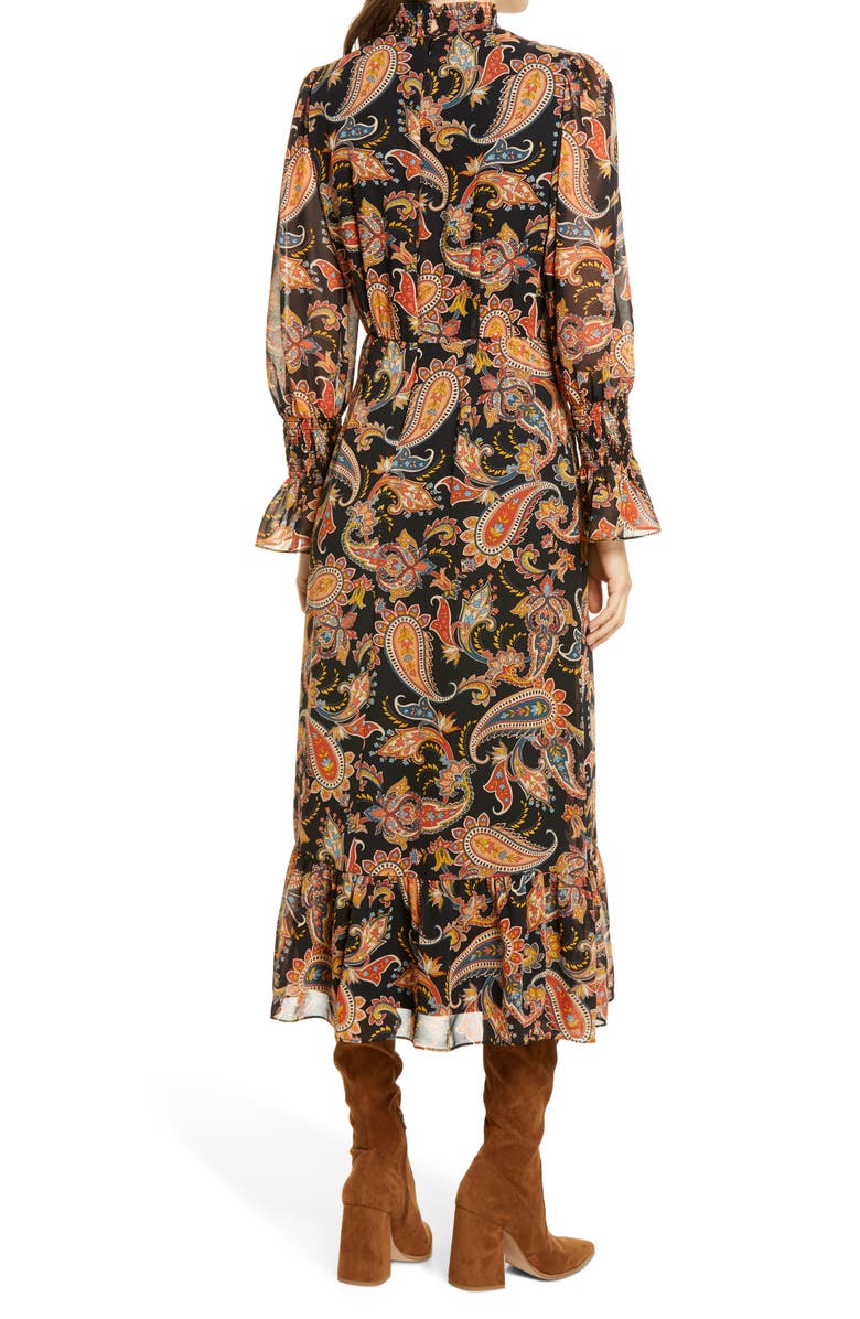Julia Jordan Paisley Long Sleeve Midi Dress, Alternate, color, Black Multi