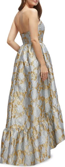 Floral Brocade Strapless High-Low Gown