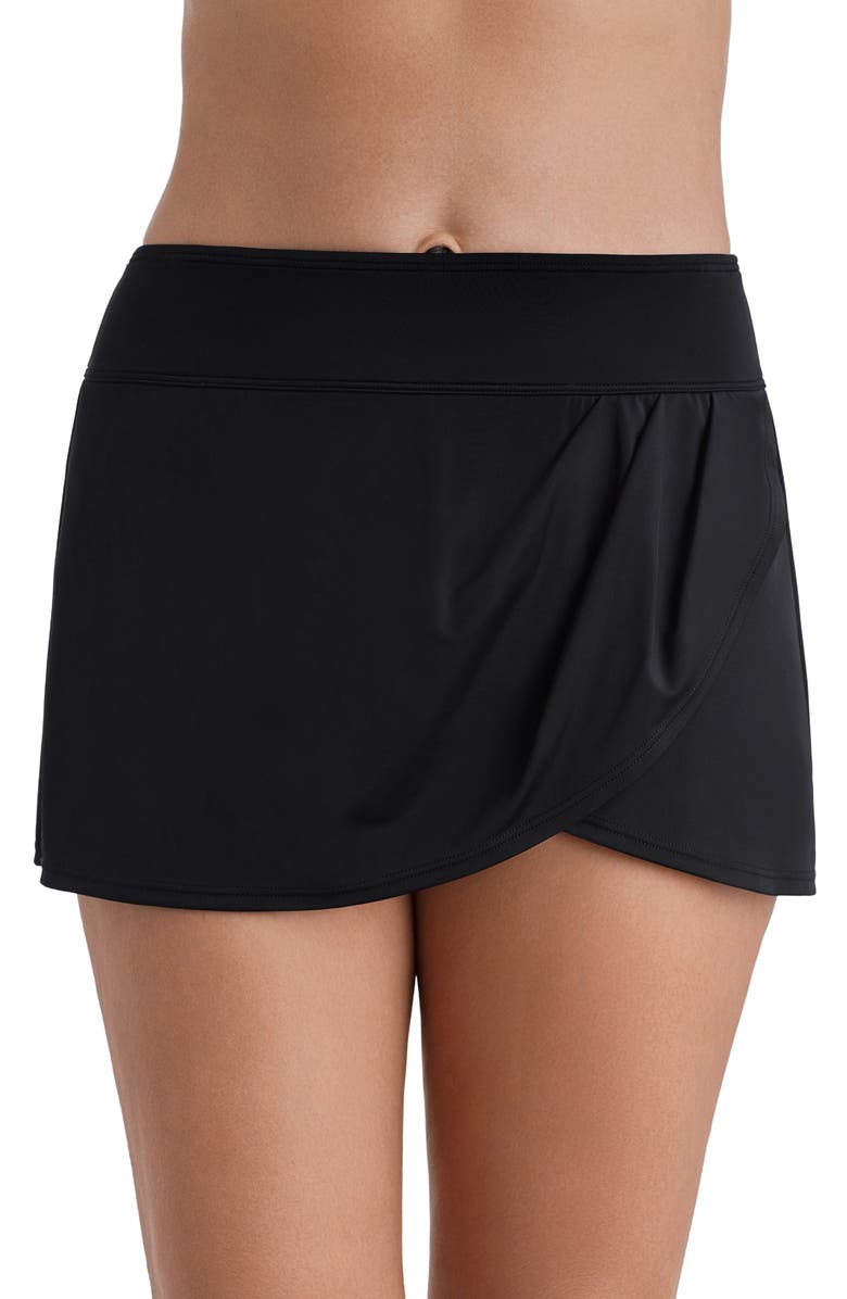 ShapeSolver Tulip Wrap Hispter Swim Skirt, Main, color, Black