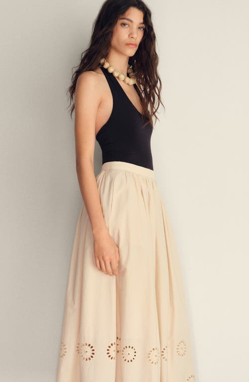 Mango Eyelet Embroidered Cotton Midi Skirt In Neutral