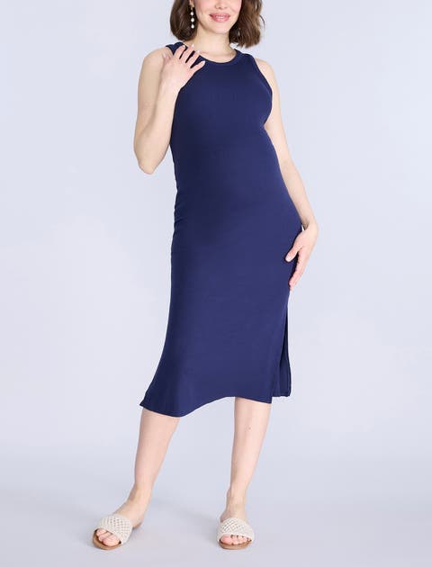 Crew Neck Sleeveless Racerback Maternity Midi Dress