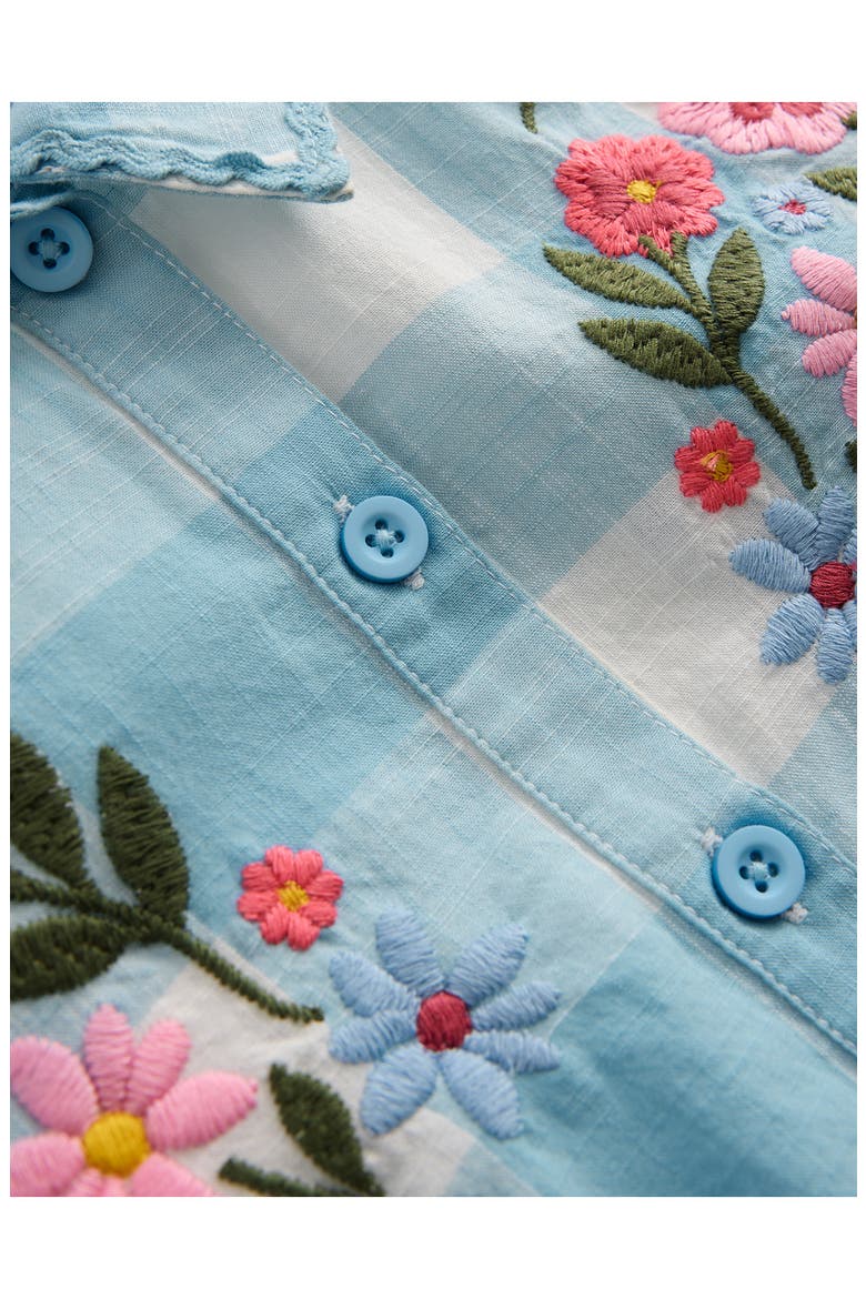 Kids' Floral Embroidered Gingham Button-Up Top, Alternate, color, BLUE GINGHAM