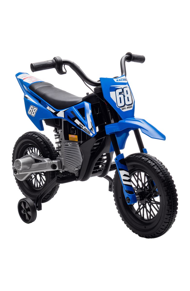 Qaba Kids Electric Motorcycle with Training Wheels and Music, Main, color, Blue