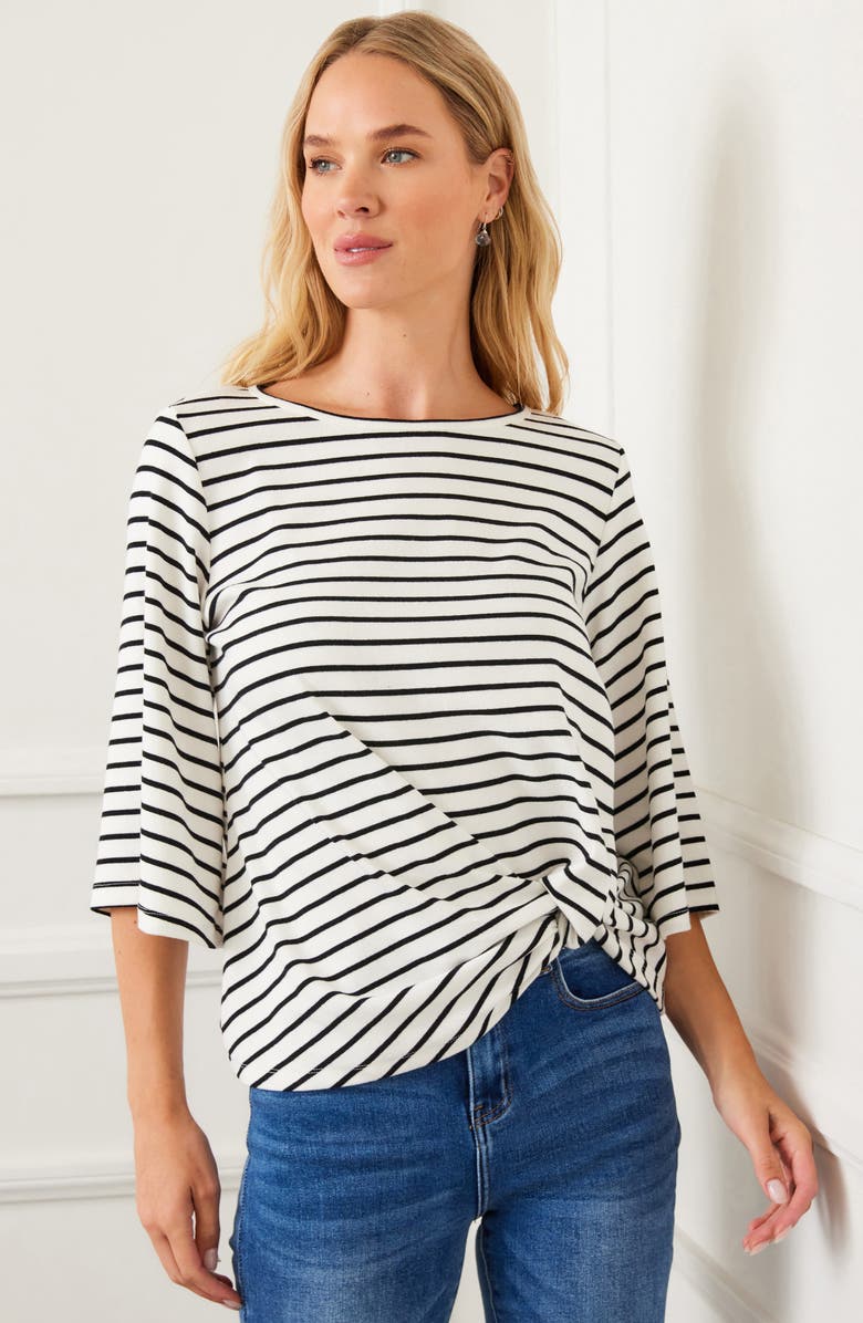 Karen Kane Stripe Pick-Up Hem Top, Alternate, color, White W/ Black