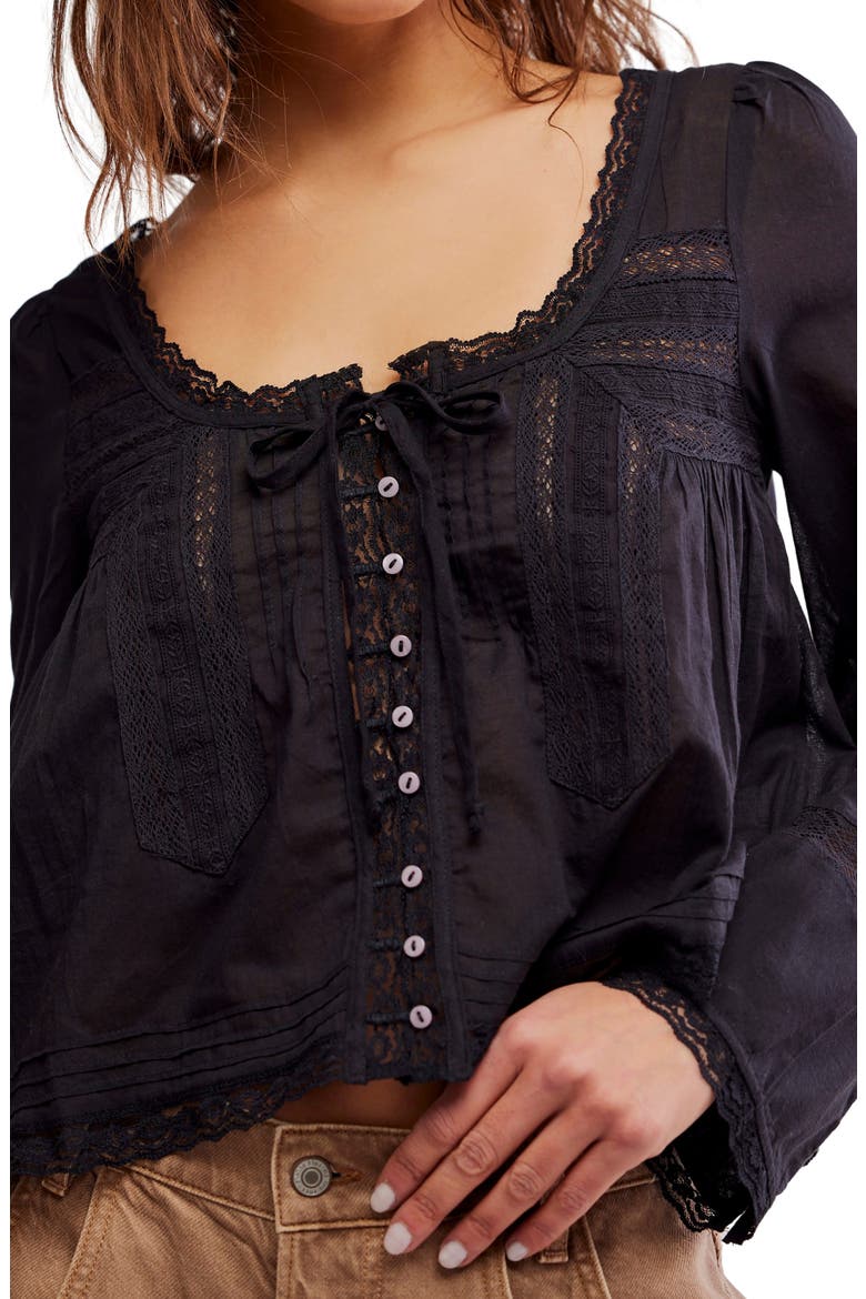 Evermore Lace Inset Semisheer Cotton Top, Alternate, color, BLACK