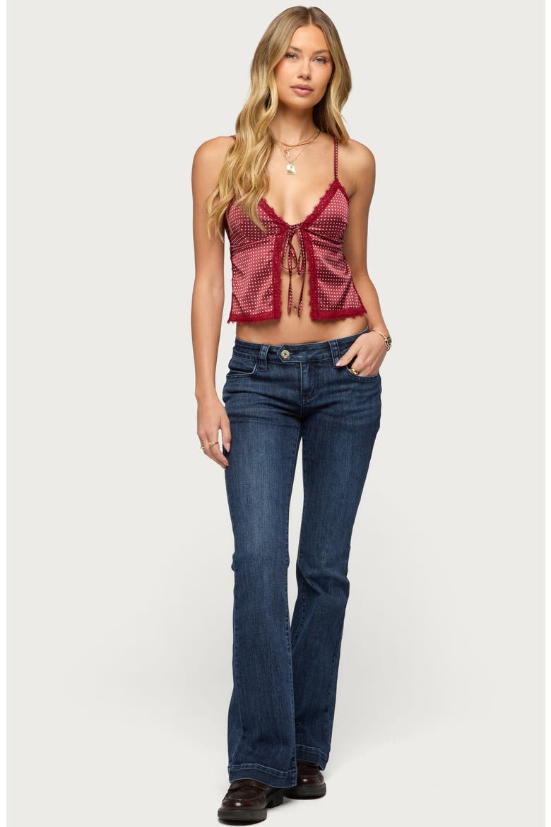 Polka Dot Lace Trim Satin Camisole, Alternate, color, BURGUNDY