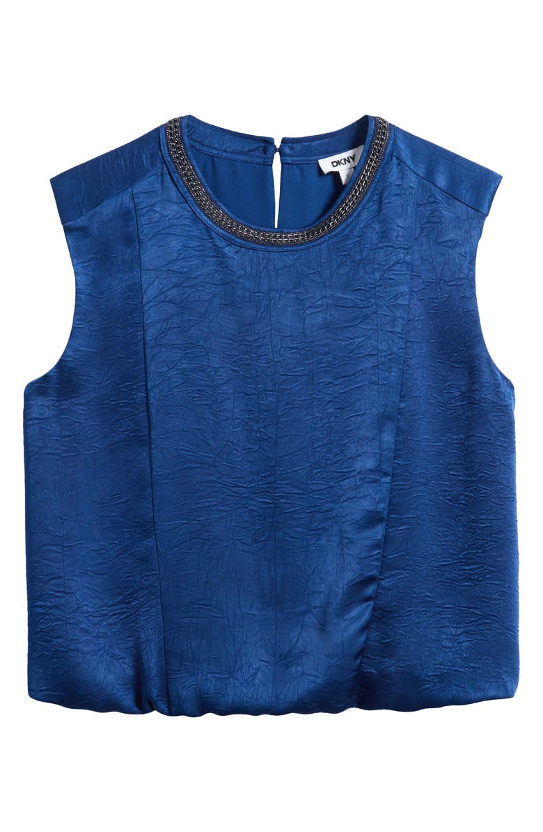 DKNY Chain Sleeveless Crinkle Satin Top, Alternate, color, Cadet Blue
