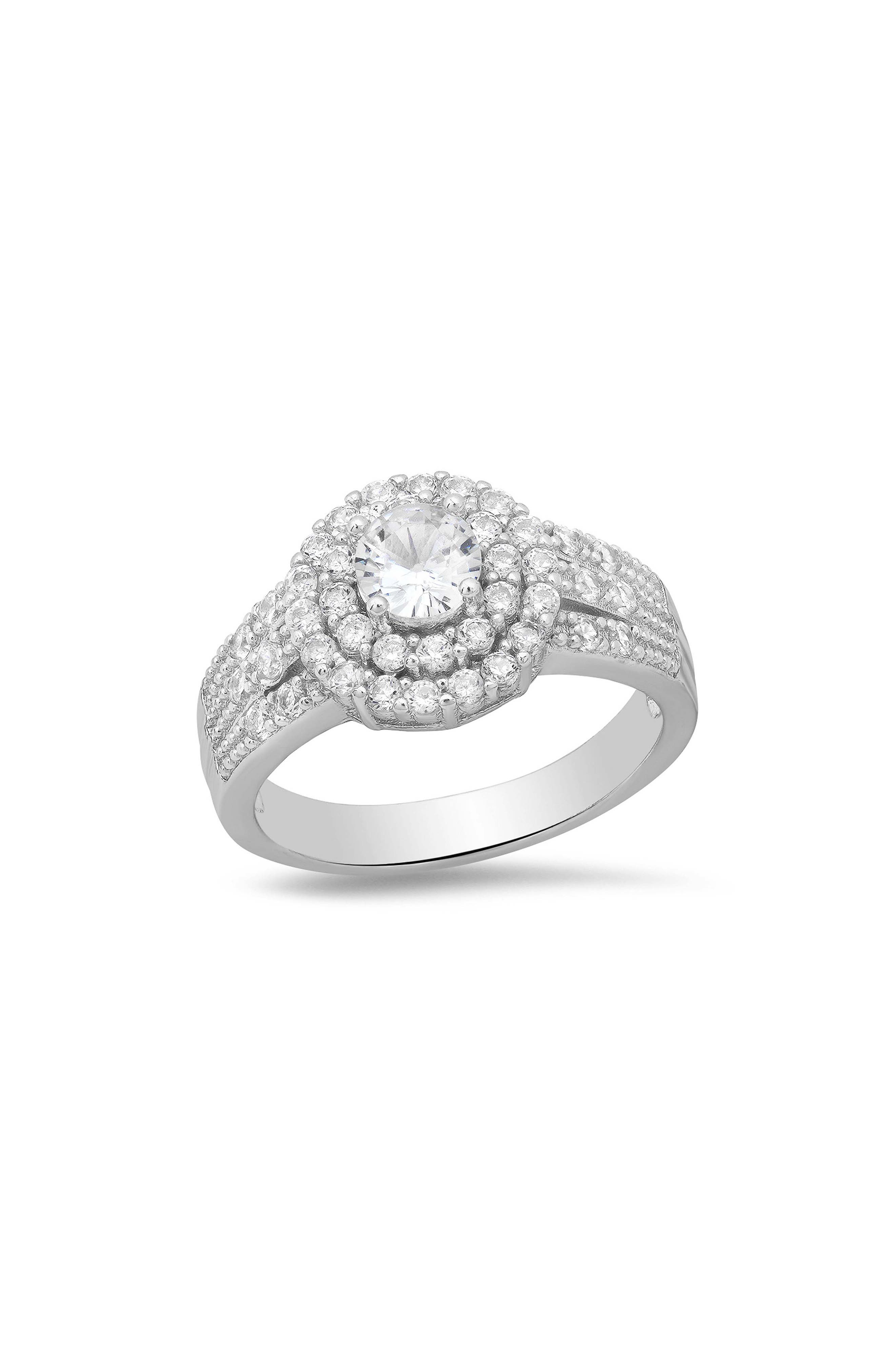 18k White Gold Plated Double Halo Ring