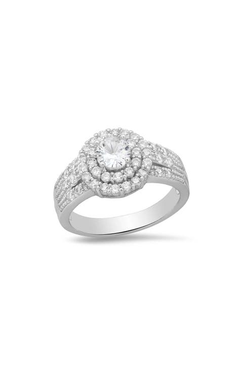 18k White Gold Plated Double Halo Ring