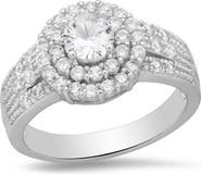 STEELTIME 18k White Gold Plated Double Halo Ring