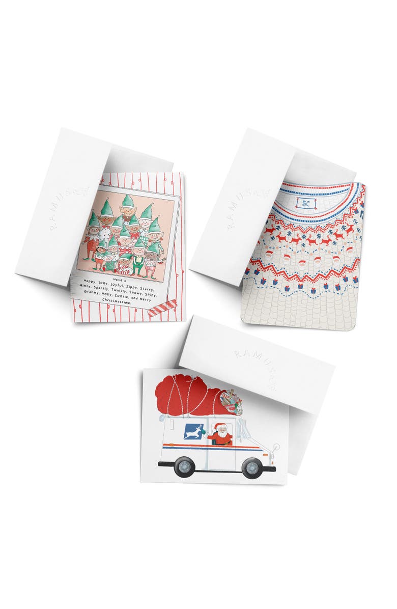 Ramus & Co Holiday Winter Card Pack (3ct, Assorted) Fair Isles, Santa Delivery Man, Elf Family, Main, color, Multi-Pack
