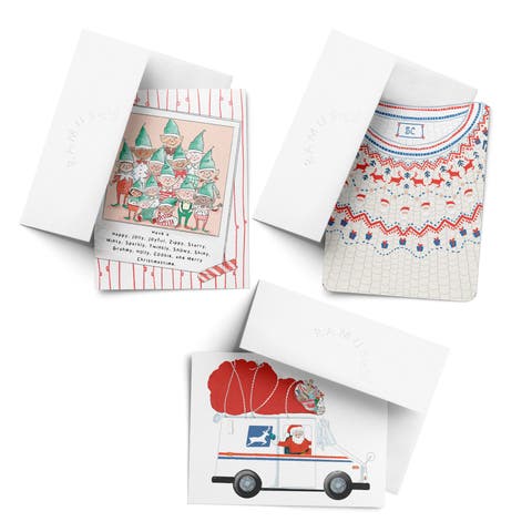 Holiday Winter Card Pack (3ct, Assorted) Fair Isles, Santa Delivery Man, Elf Family