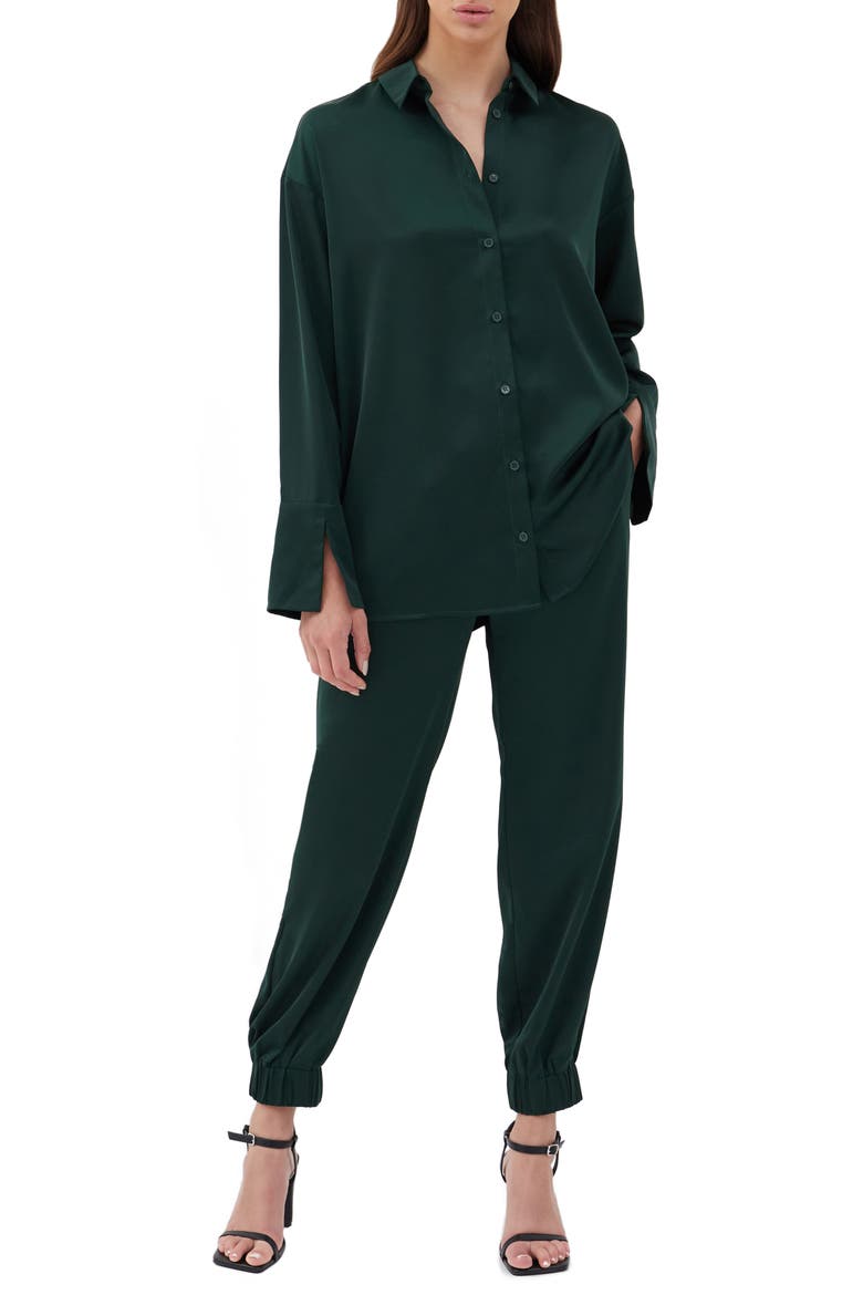 Elina Satin Shirt, Alternate, color, FOREST GREEN