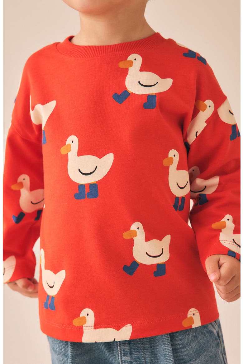 Kids' Duck Print Long Sleeve T-Shirt, Alternate, color, RED