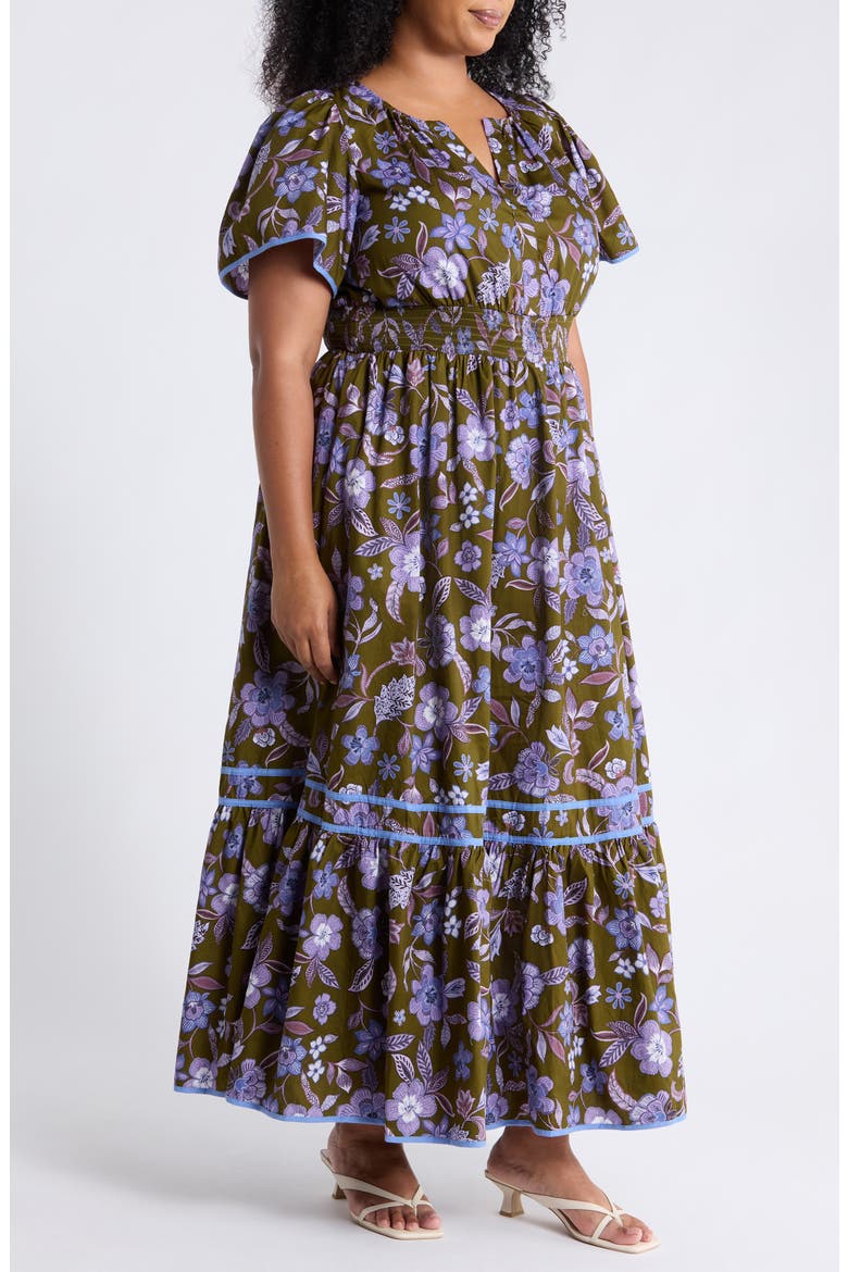Ordy Floral Print Maxi Dress, Alternate, color, OLIVE-LAVENDER