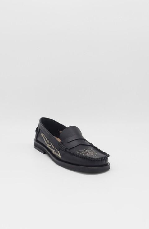 Baldanza Leather Western Embroidery Penny Loafers