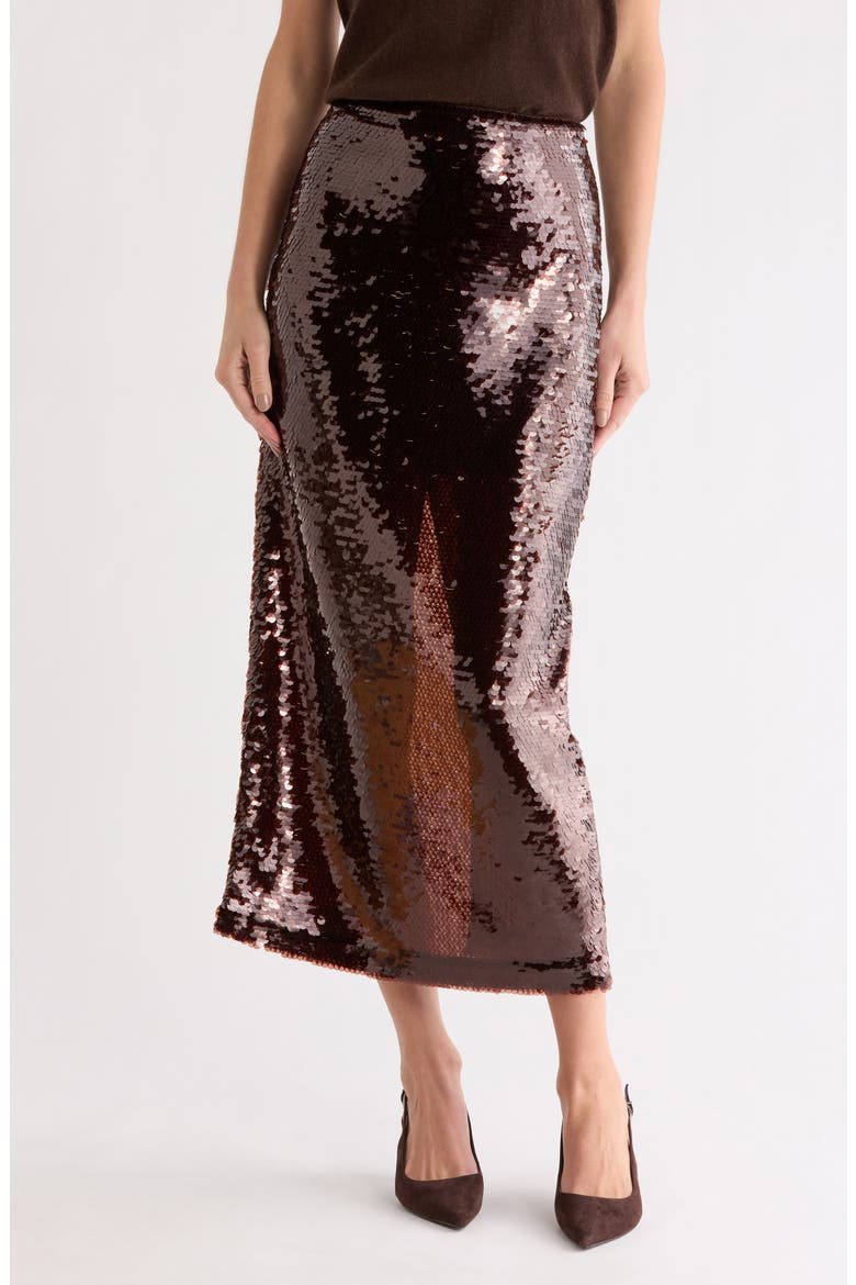 Skylie Sequin Pencil Skirt, Main, color, HOT FUDGE