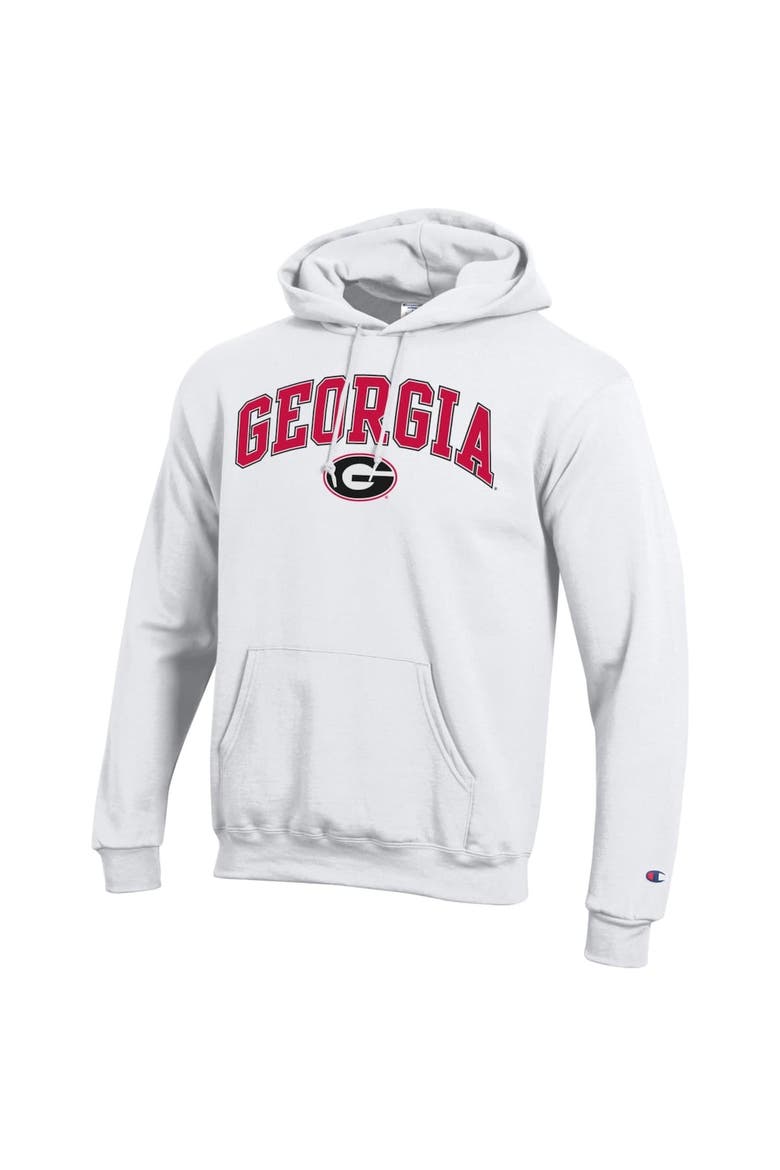 Men's Champion  White Georgia Bulldogs Arched Logo Fleece Pullover Hoodie, Alternate, color, White