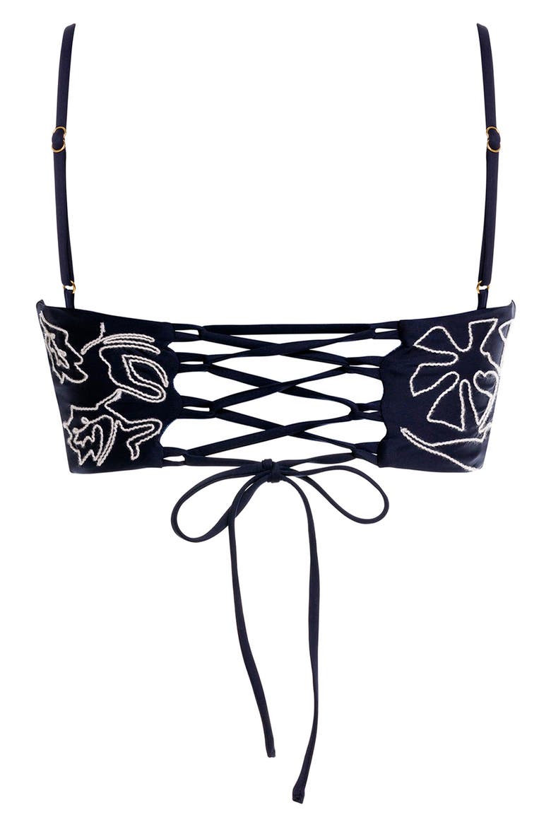 Brietta Batik Embroidered Bikini Top, Alternate, color, NAVY BLUE