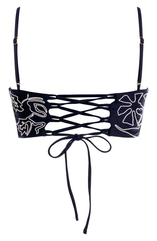 Agua Bendita Brietta Batik Embroidered Bikini Top In Black