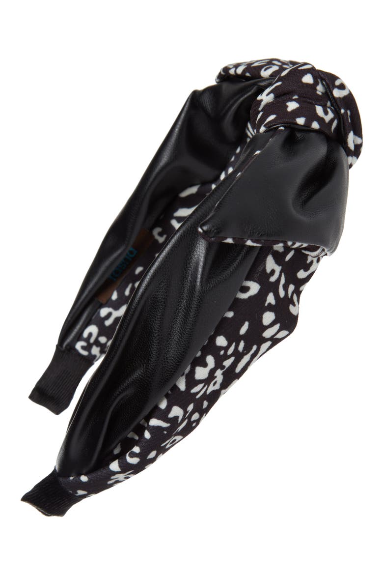 Leopard Bow Headband, Main, color, BLACK WHITE