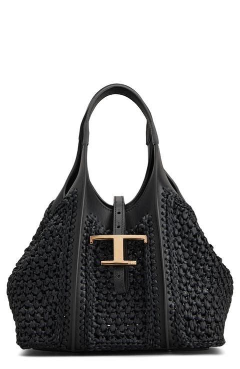 Mini T Timeless Crochet Raffia 
Leather Shopping Bag