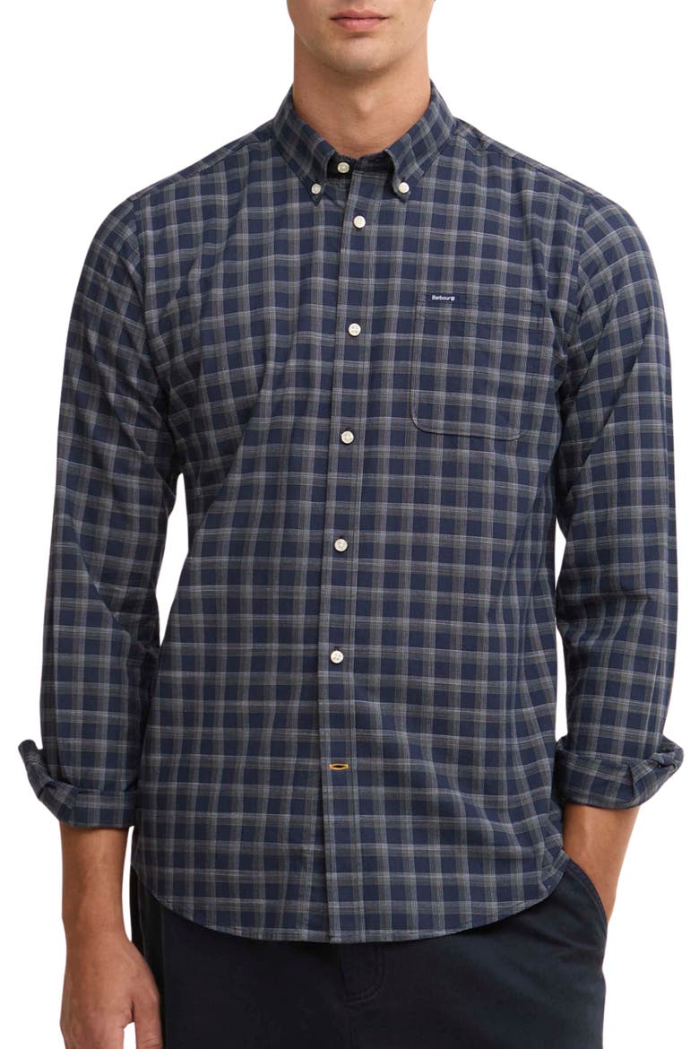 Bramwell Check Button Down Shirt, Main, color, NAVY