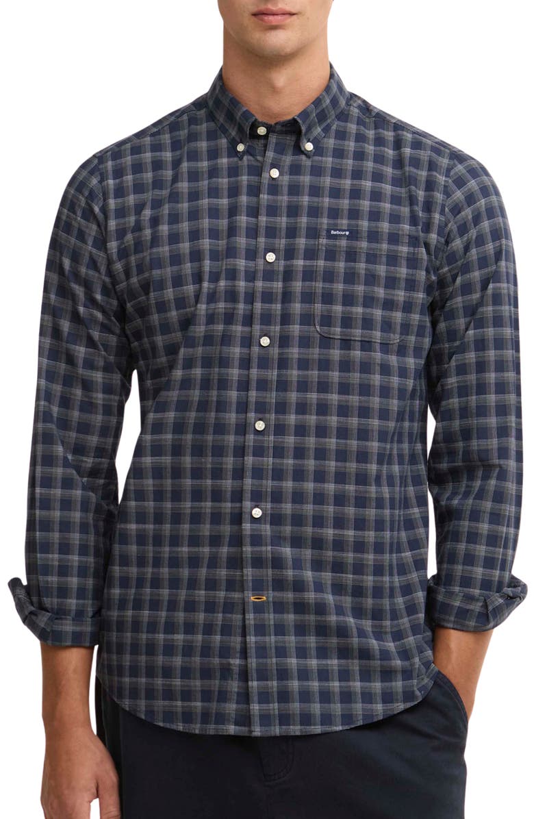 Barbour Bramwell Check Button Down Shirt, Main, color, Navy
