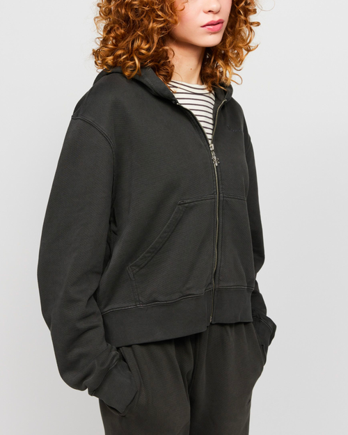 Samii Ryan Black Stone Wash Zip-up Hoodie In Washed Black