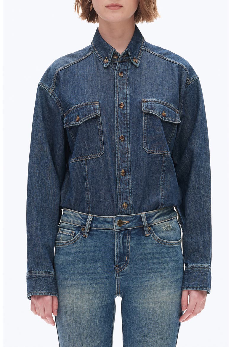 Oversize Denim Button-Up Shirt, Main, color, DARK BLUE