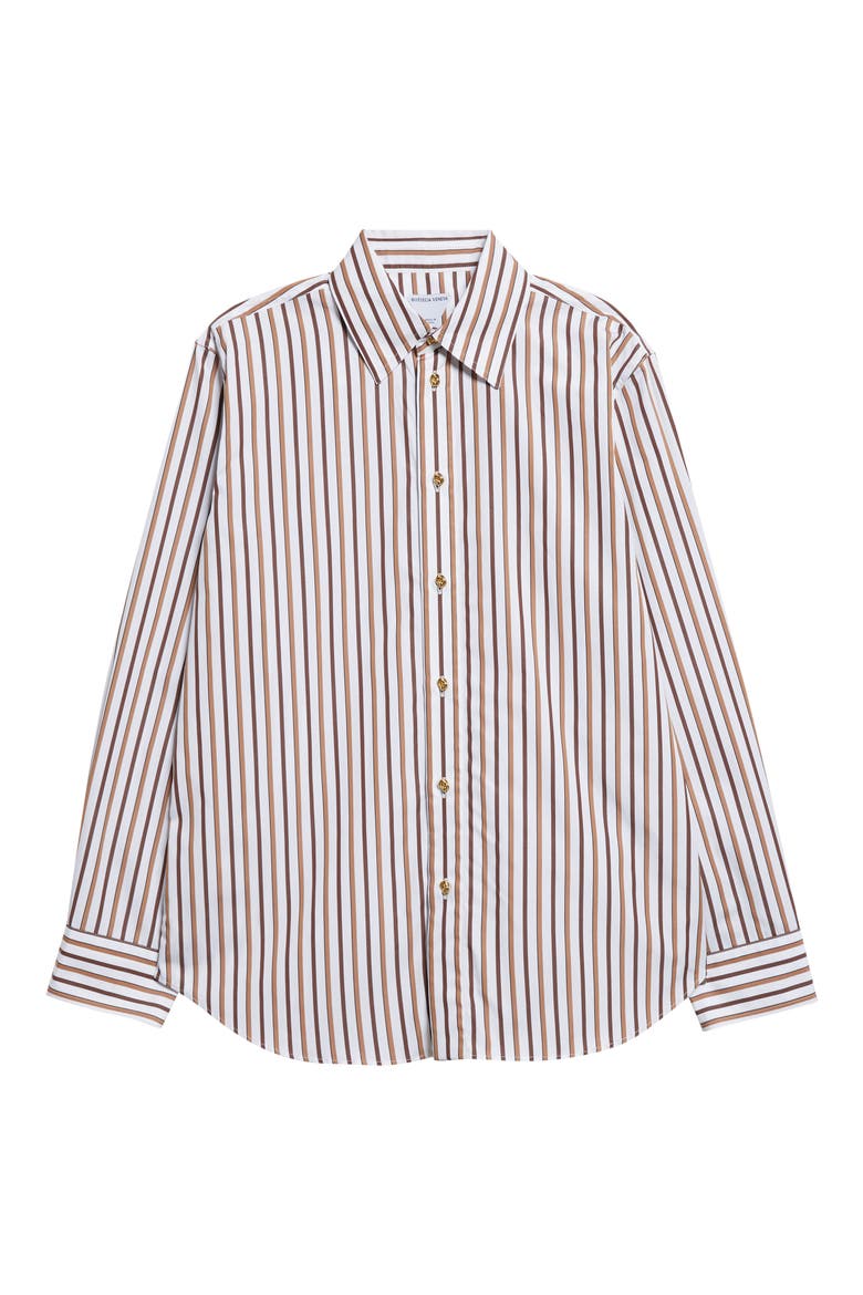 Bold Stripe Cotton Poplin Button-Up Shirt, Alternate, color, 9070 CHALK/ TOFFEE/ BROWN