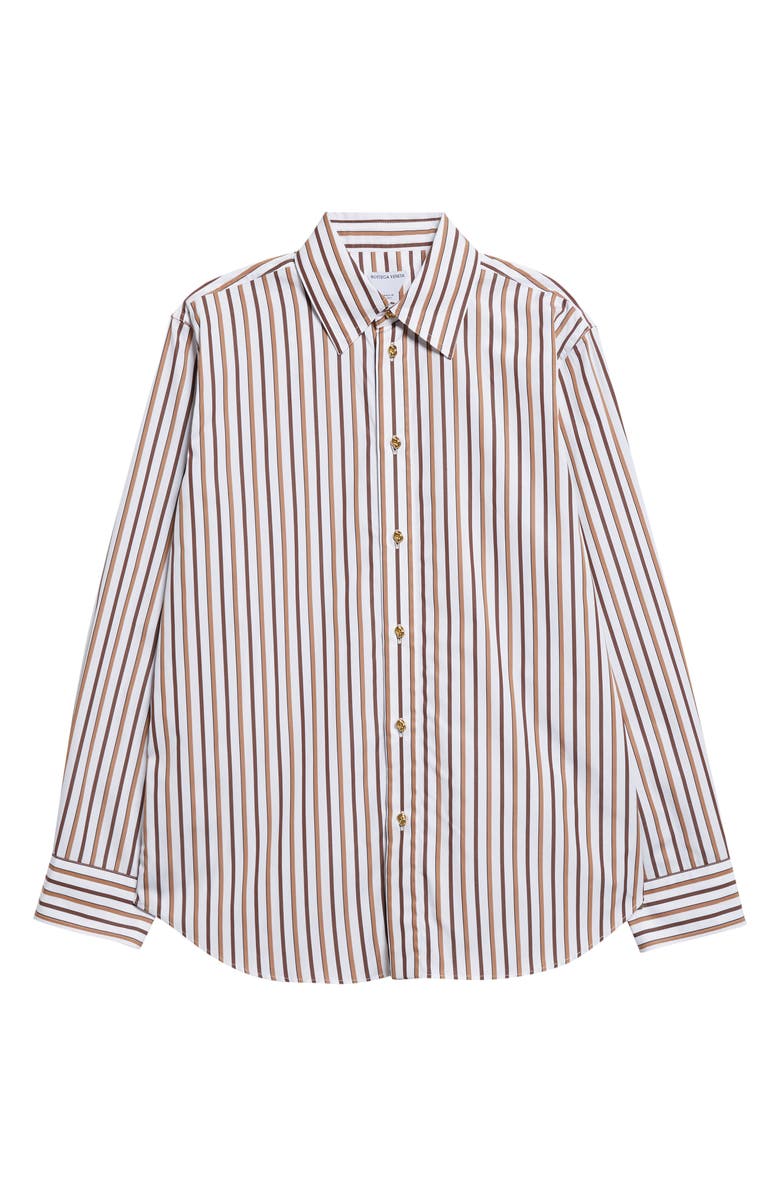 Bottega Veneta Bold Stripe Cotton Poplin Button-Up Shirt, Alternate, color, 9070 Chalk/ Toffee/ Brown