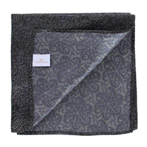 Trafalgar Esteban Scrolling Vines Tone On Tone Patterned Silk 12x12 Pocket Square In Silver And Black