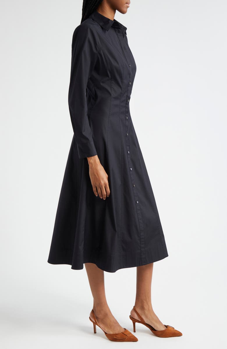 Veronica Beard Goldie Long Sleeve Stretch Cotton Midi Shirtdress, Alternate, color, Black