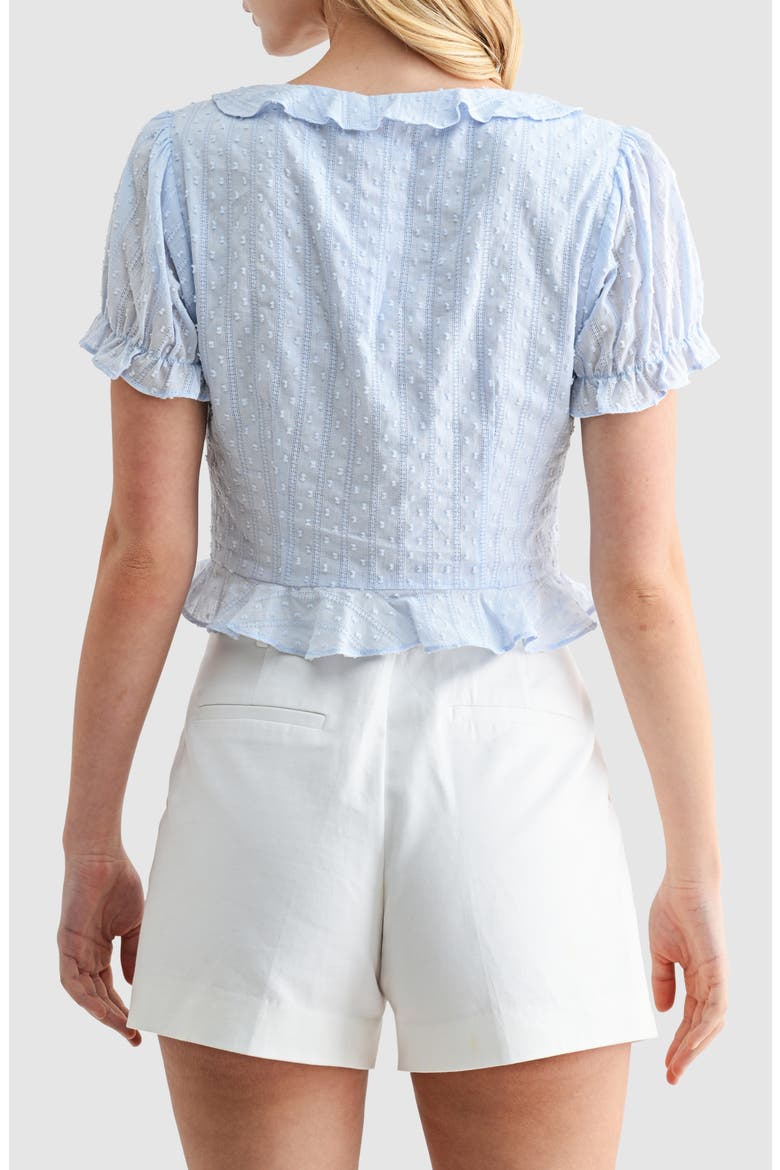 Ruffle Trim Tie Front Top, Alternate, color, LIGHT BLUE
