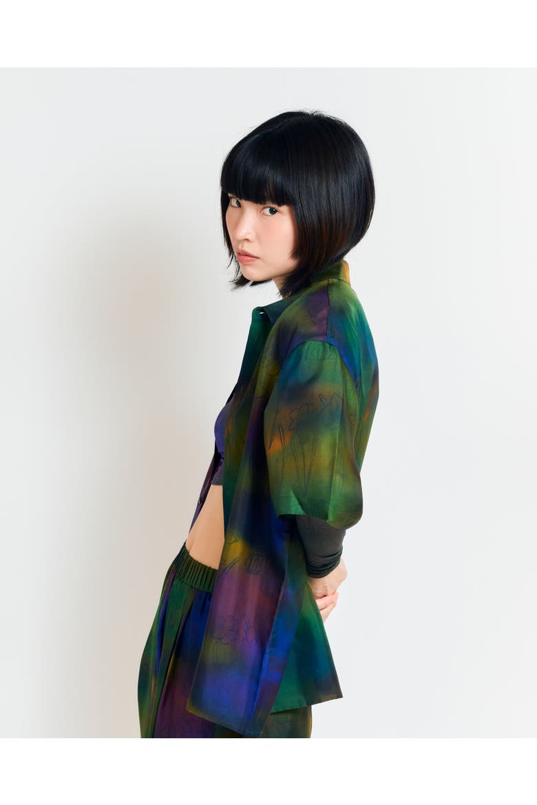 "Brooklyn" Oversized Silk Hawaii Shirt, Alternate, color, Green