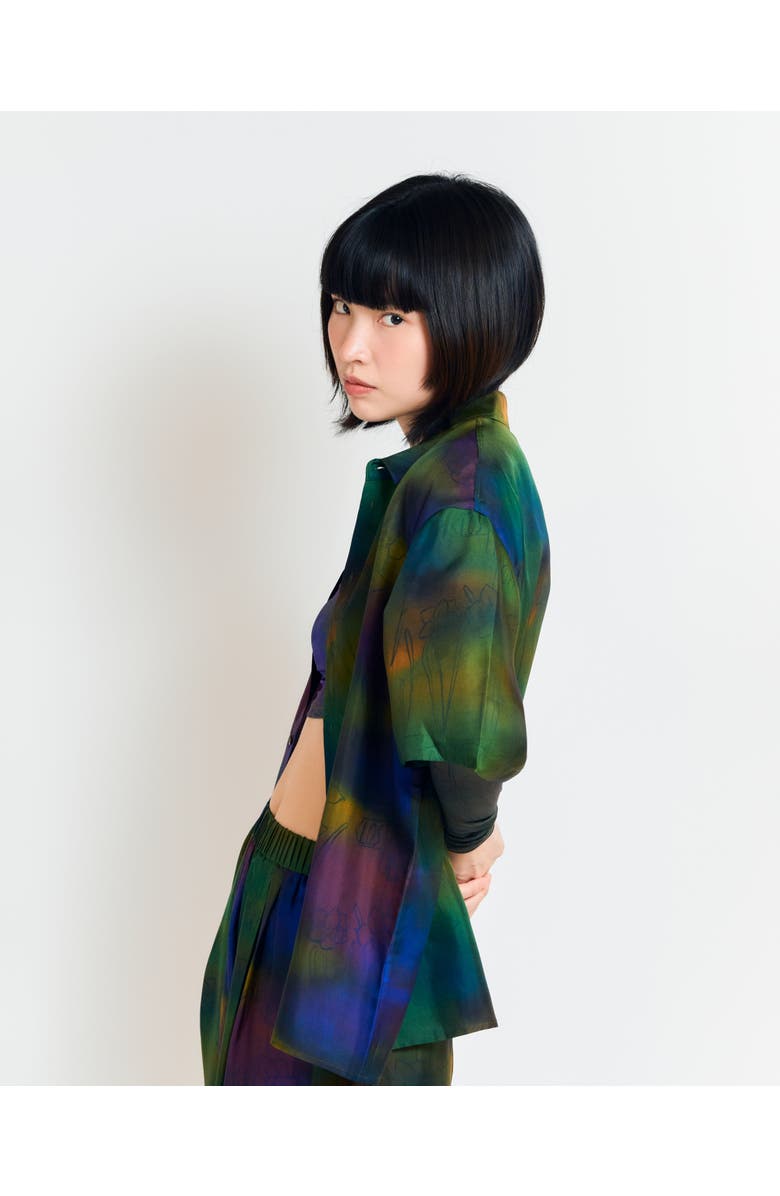 Lost Pattern NYC "Brooklyn" Oversized Silk Hawaii Shirt, Alternate, color, Green