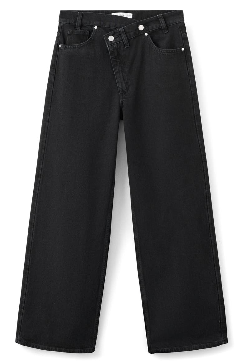Asymmetric Button Wide Leg Jeans, Alternate, color, BLACK DENIM